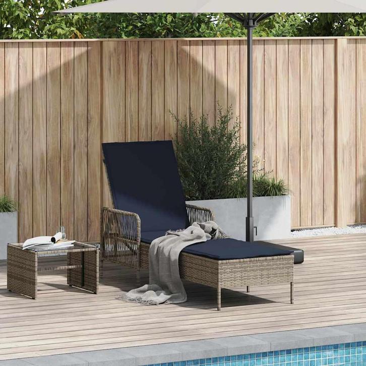 vidaXL Ligstoel Grijs en Marineblauw 55 x 200 x 92 cm poly, Jardin & Terrasse, Chaises longues, Envoi