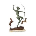 sculptuur, Diana met honden - Godin - 37 cm - Brons, Marmer