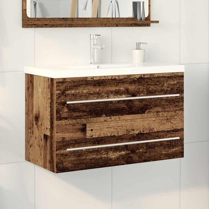 vidaXL Wastafelkast met wasbak 2 pcs Oud hout 80 x 38.5 x 48, Huis en Inrichting, Tafels | Kaptafels, Nieuw, Verzenden