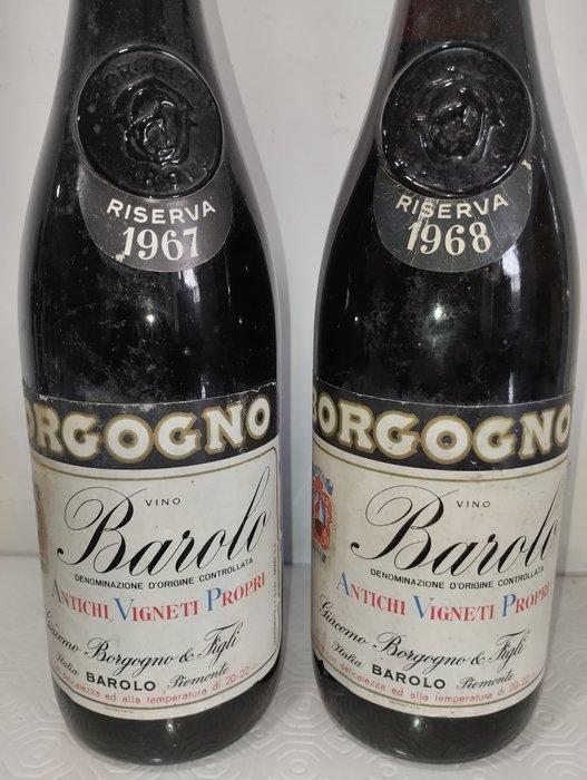 1967 & 1968 Giacomo Borgogno - Barolo Riserva - 2 Flessen, Verzamelen, Wijnen