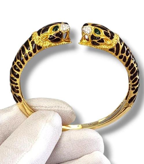 Bracelet - 18 carats Or jaune, Bracelet jonc panthère, Handtassen en Accessoires, Antieke sieraden