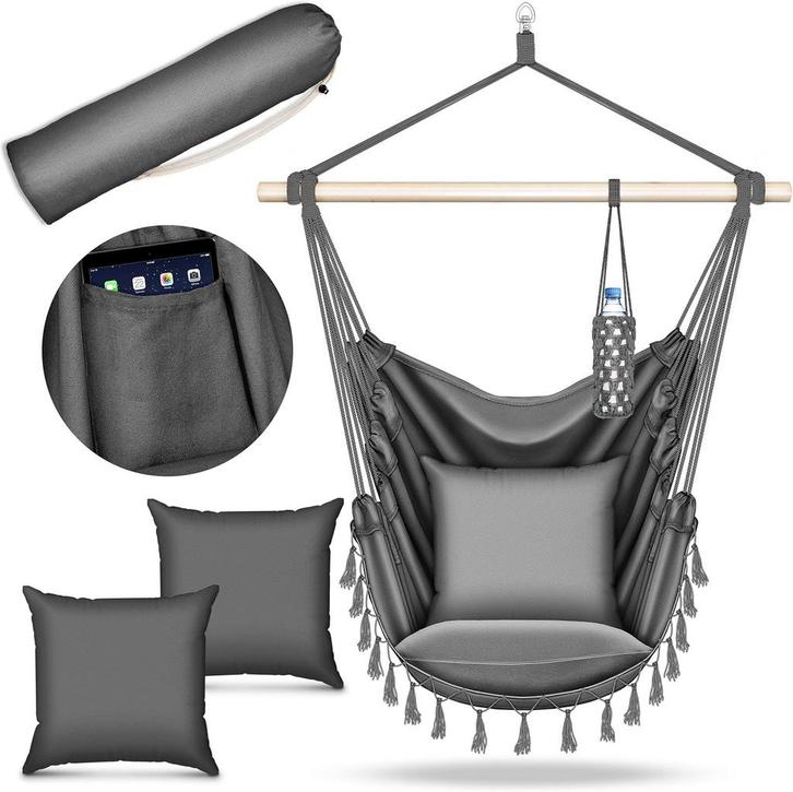 Tillvex® Hangstoel - Binnen & Buiten - Tot 150kg - 2 Kussens, Huis en Inrichting, Fauteuils, Nieuw, Verzenden