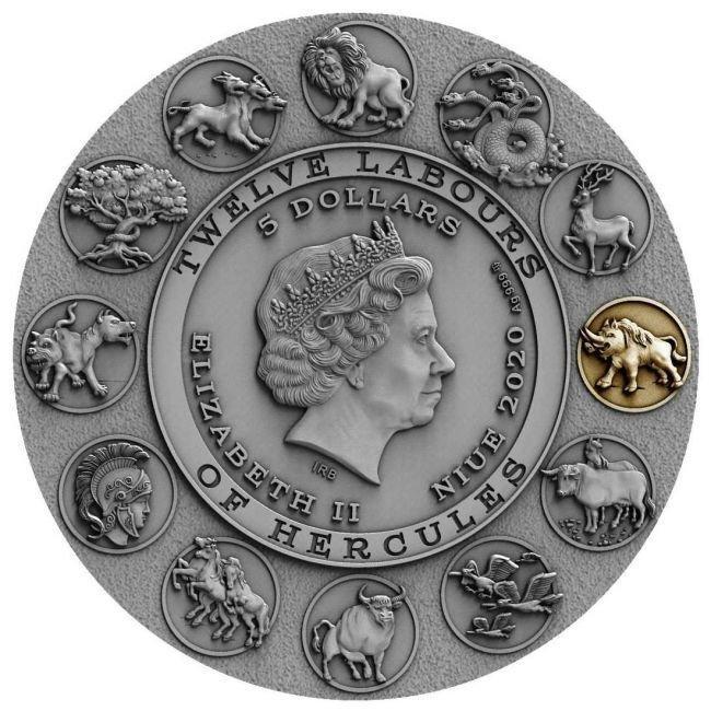 Niue. 5 Dollars 2020 2oz $5 NZD Niue Silver Twelve Labours, Timbres & Monnaies, Métaux nobles & Lingots