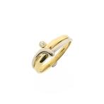 Bicolor gouden solitair ring met diamant | 0,02 ct., Handtassen en Accessoires, Ringen, Gebruikt, Overige kleuren, Ophalen of Verzenden