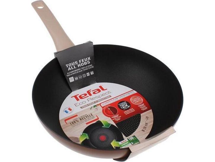 Tefal Eco-Respect Wokpan - Bruin - Ø 28cm - Inductie, Huis en Inrichting, Woonaccessoires | Overige, Nieuw, Verzenden