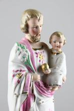 Figurine - Jozef met Kind - Bois, Biscuit de porcelaine