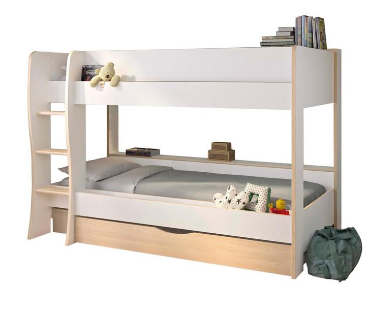 ROOMY - Stapelbed met opbergruimte - 90x200cm - wit eiken, Huis en Inrichting, Slaapkamer | Stapelbedden en Hoogslapers, Nieuw