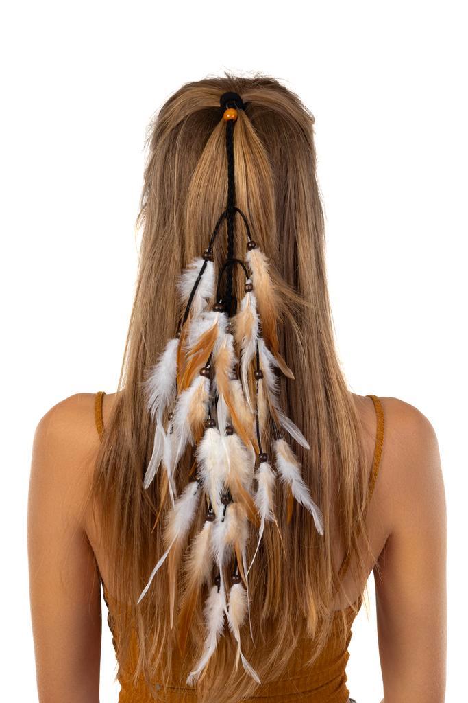 Hoofdband Veren Wit Beige Bruin Ibiza Hippie Indiaan Haarban, Kleding | Dames, Carnavalskleding en Feestkleding, Nieuw, Ophalen of Verzenden