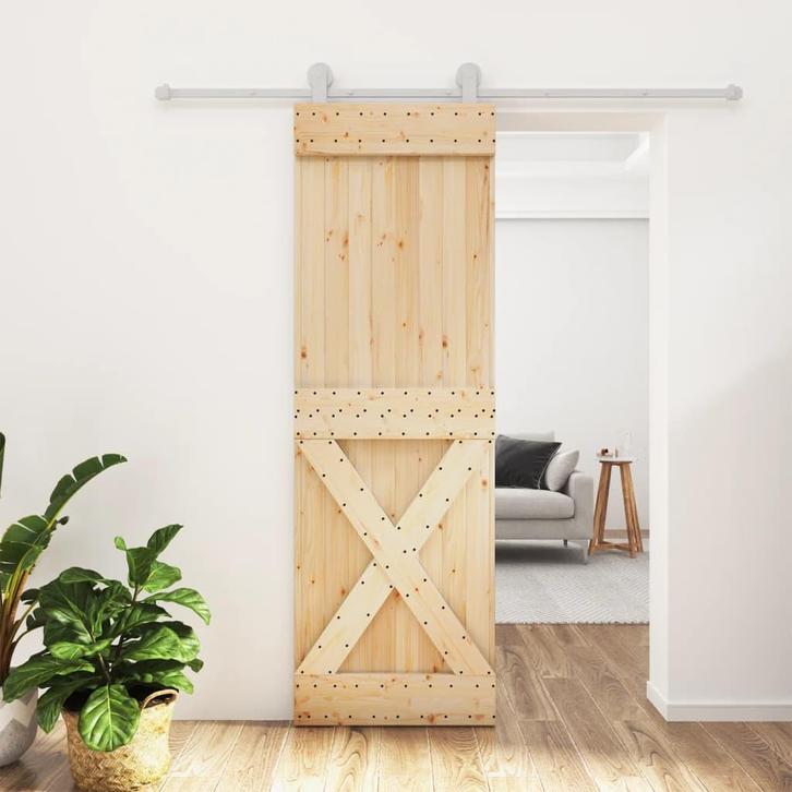 vidaXL Schuifdeur met beslag 70x210 cm massief grenenhout, Doe-het-zelf en Bouw, Deuren en Vliegenramen, Nieuw, Verzenden