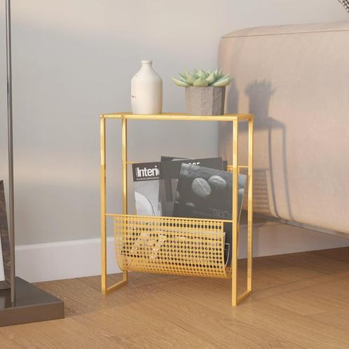 vidaXL Tijdschriftenrek 35x15x45 cm staal goudkleurig, Huis en Inrichting, Woonaccessoires | Krantenbakken en Lectuurbakken, Nieuw