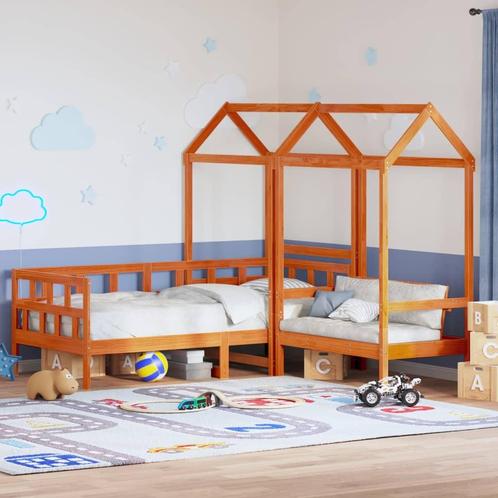 vidaXL Kinderbedset met huisje massief grenenhout wasbruin, Huis en Inrichting, Slaapkamer | Bedden, Nieuw, Verzenden