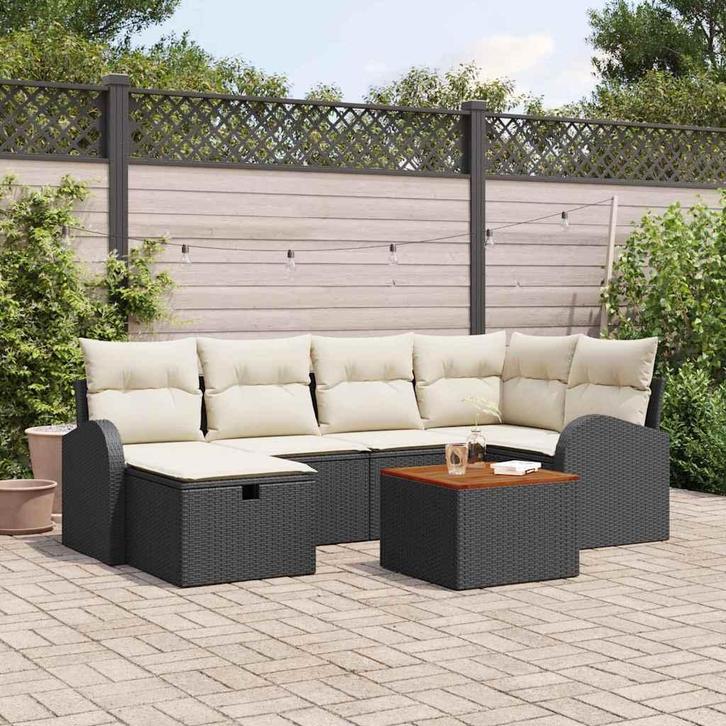 vidaXL Tuinbank Set met kussen met opslag 7 pcs Zwart Poly, Tuin en Terras, Tuinsets en Loungesets, Nieuw, Verzenden