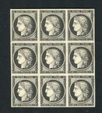 Frankrijk 1849 - Schitterend en zeldzaam blok van negen nr., Timbres & Monnaies