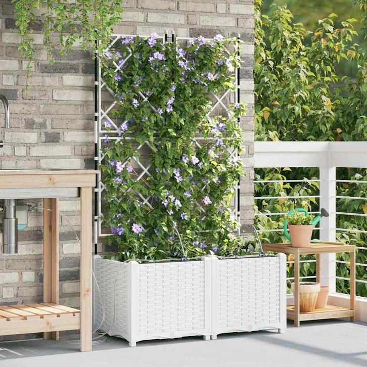 vidaXL Tuin Plantpot 2 pcs Wit Kunststof, Tuin en Terras, Bloempotten, Nieuw, Verzenden