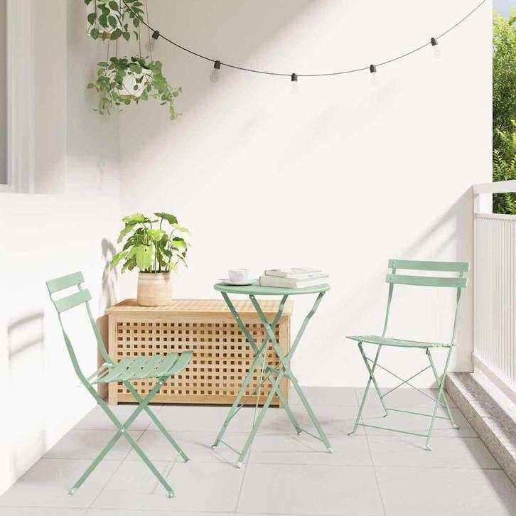 vidaXL Opvouwbare Bistroset 3 pcs Sea foam Staal, Tuin en Terras, Tuinsets en Loungesets, Nieuw, Verzenden
