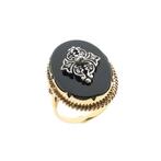 Victoriaanse goud met zilveren ring met onyx en diamant;..., Handtassen en Accessoires, Ringen, 18 tot 19, Gebruikt, Overige kleuren