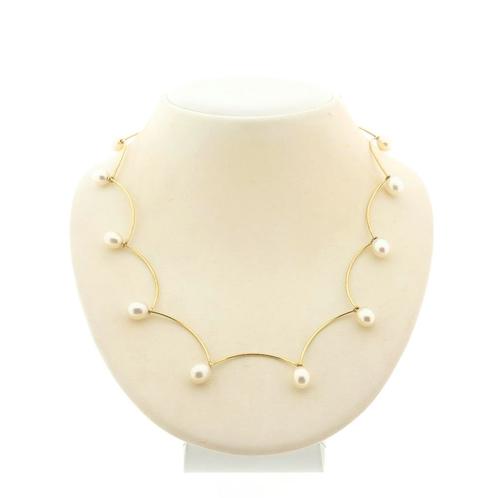 Gouden collier met parels | 44,5 cm (schakelketting), Handtassen en Accessoires, Kettingen, Overige kleuren, Gebruikt, Met edelsteen