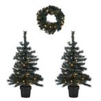 2 verlichte kerstbomen en krans Fraser (h95 x Ø55 cm), Verzenden, Nieuw