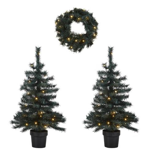 2 verlichte kerstbomen en krans Fraser (h95 x Ø55 cm), Huis en Inrichting, Woonaccessoires | Overige, Nieuw, Verzenden