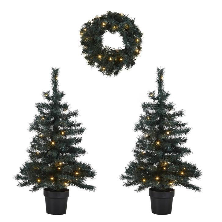 2 verlichte kerstbomen en krans Fraser (h95 x Ø55 cm), Huis en Inrichting, Woonaccessoires | Overige, Nieuw, Verzenden