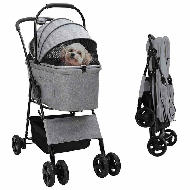 vidaXL Opvouwbare Huisdier Kinderwagen Grijs 81 x 47 x 99 cm, Dieren en Toebehoren, Overige Dieren-accessoires, Nieuw, Verzenden