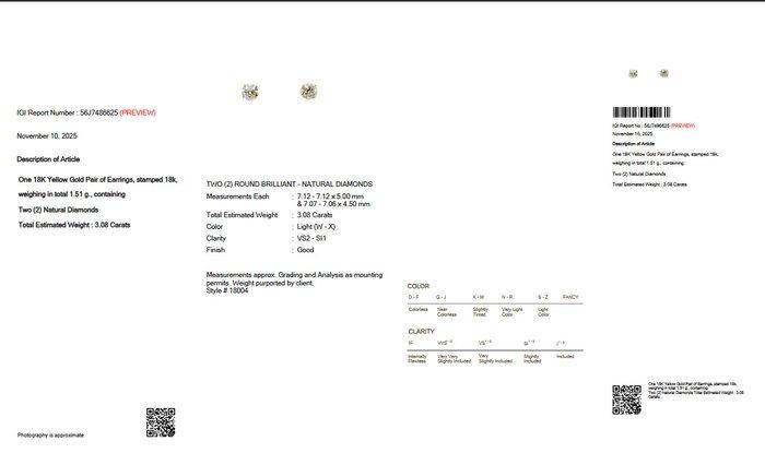 Oorbellen - 18 karaat Geel goud - 3.08ct. tw. Diamant, Handtassen en Accessoires, Oorbellen