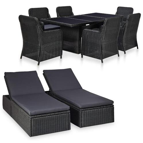 vidaXL 9-delige Tuinset poly rattan zwart, Tuin en Terras, Tuinsets en Loungesets, Tuinset, Nieuw, Verzenden