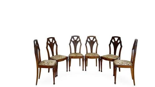 Stoel (6) - Walnoot, stof - Art Deco, Antiek en Kunst, Kunst | Designobjecten