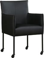 Zwarte leren moderne kuipstoel - poot rond zwart met wiel -, Huis en Inrichting, Stoelen, Overige kleuren, Nieuw, Leer, Ophalen of Verzenden