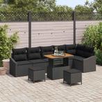 vidaXL Tuinbank Set met kussen 9 pcs Zwart poly rattan, Tuin en Terras, Verzenden, Nieuw