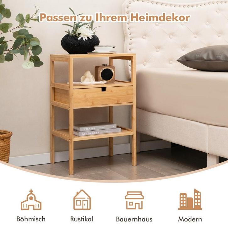 2dekans | Coast 3-stappen nachtkastje gemaakt van bamboe met, Maison & Meubles, Chambre à coucher | Tables de chevet, Enlèvement ou Envoi