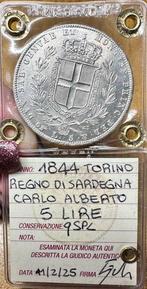 Italie, Savoie Carlo Alberto. 5 Lire 1844 Torino, Postzegels en Munten
