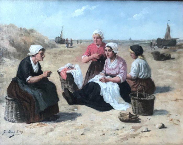 Europese school (XIX-XX) - Vissersvrouwen op strand, Antiek en Kunst, Kunst | Schilderijen | Klassiek
