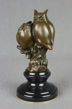 sculptuur, Two Young Owls - 18 cm - Gepatineerd brons, Antiek en Kunst