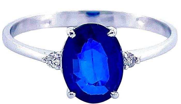 Zonder Minimumprijs - Ring - 18 karaat Witgoud Saffier -, Handtassen en Accessoires, Ringen