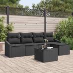 vidaXL Tuin Eettafel Set 6 pcs Zwart Poly Rattan en, Verzenden, Nieuw