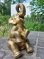 Beeld, Garden sculpture happy elephant - 34 cm - polyresin