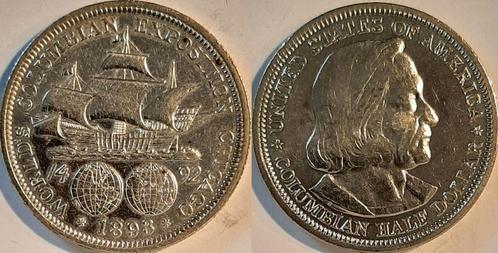 0,5 Usd 1893 Usa (MuntenenBankbiljetten-Wereldmunten), Postzegels en Munten, Munten | Amerika, Verzenden