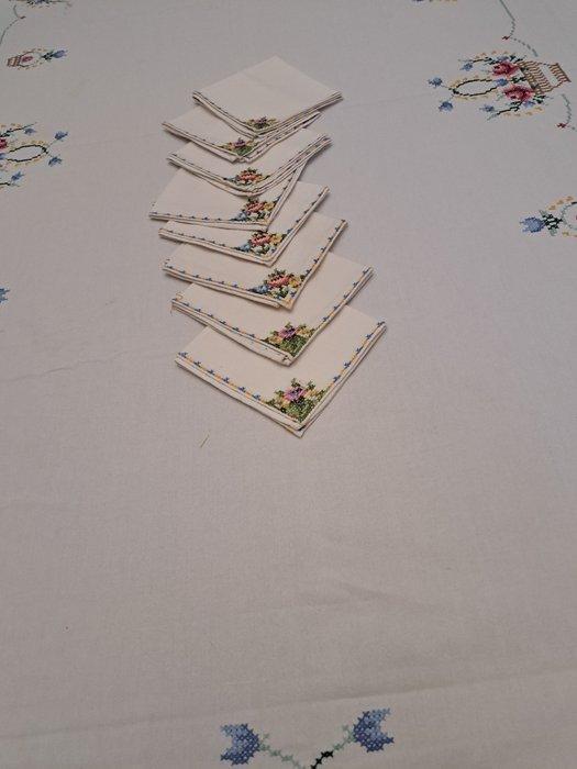 Nappe - 260 cm - 170 cm - Nappe en coton avec huit, Antiquités & Art, Tapis & Textile