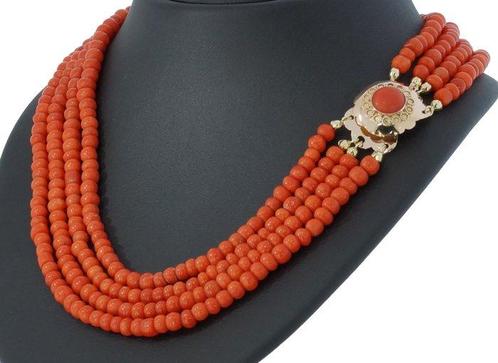 Ketting - 14 karaat Geel goud Bloedkoraal - Fraai gouden, Handtassen en Accessoires, Antieke sieraden