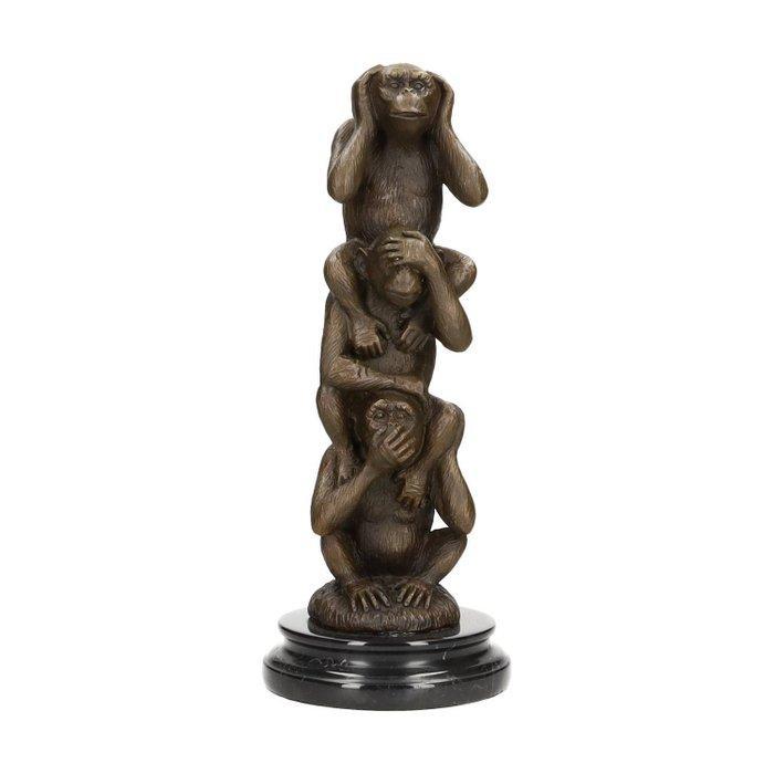 Statue, 3 Monkeys - 35 cm - Bronze, Marbre, Antiquités & Art, Art | Objets design