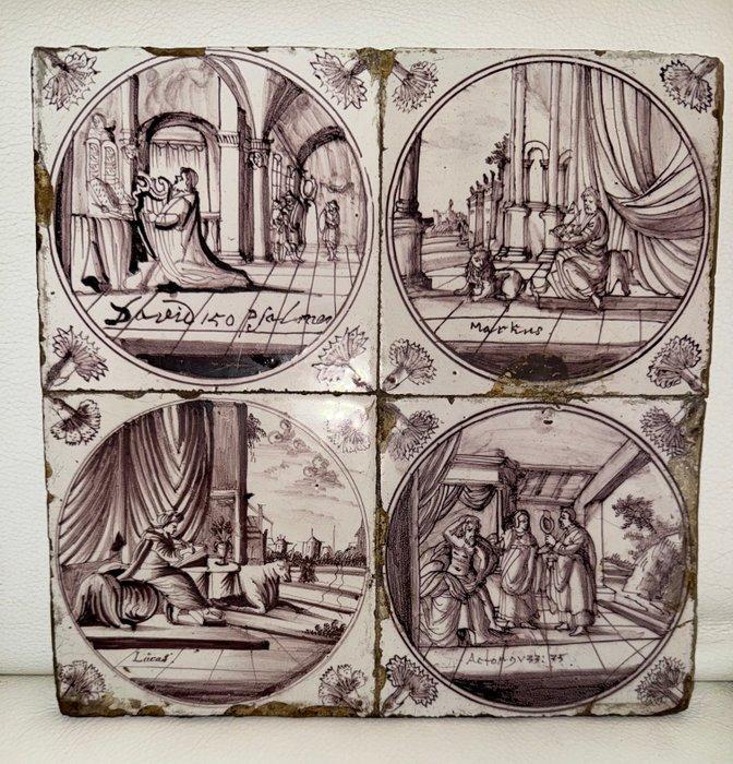 Tegel - Bijbelse Delftsblauwe tegels - Delft,, Antiek en Kunst, Antiek | Glaswerk en Kristal