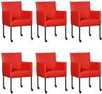 Set van 6 Felrode leren moderne kuipstoel - poot rond zwart, Overige kleuren, Nieuw, Leer, Ophalen of Verzenden