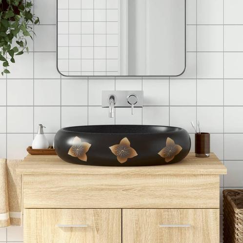 vidaXL Opzetwasbak ovaal 59x40x15 cm keramiek zwart en blauw, Doe-het-zelf en Bouw, Sanitair, Nieuw, Verzenden