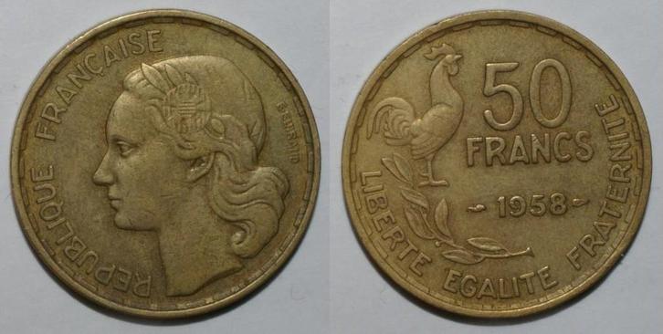 France Frankreich Km 918 50 Francs 1958 Typ Guiraud, Timbres & Monnaies, Monnaies | Europe | Monnaies non-euro, Envoi