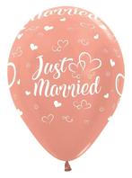 Ballonnen Just Married Hearts Metallic Rose Gold 30cm 25st, Verzenden, Nieuw