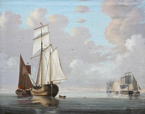 J.G. van der Heyde (18e eeuw), Navolger van - Dutch ships on, Antiek en Kunst, Kunst | Schilderijen | Klassiek