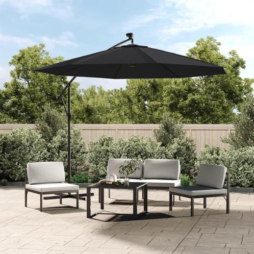 vidaXL Zweefparasol met LED en stalen paal 300 cm zwart, Tuin en Terras, Parasols, Nieuw, Verzenden