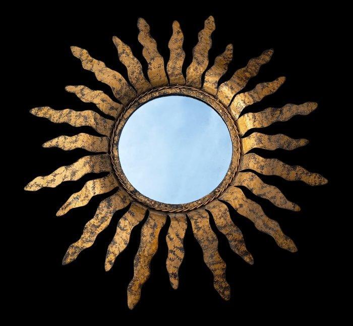 Spiegel - gevormeerd ijzer - Vintage zonspiegel, Antiek en Kunst, Curiosa en Brocante