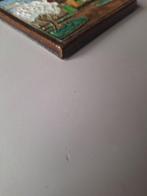 Tegel - Cloisonne tegel van een boerderij met een boom in, Antiek en Kunst